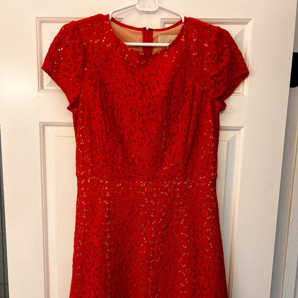 Loft Pink/Red Lace Dress